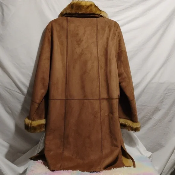 SALE! Gallery Faux Fur & Suede Long Gorgeous Coat Sz.L Never Worn - Picture 10 of 13